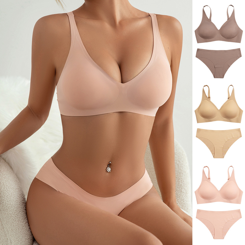 Seamless Jelly Close-Fitting Simple Sexy Beautiful Back Sports Bra Set Ice Silk Quick-Drying Women's Wire-Free Bra