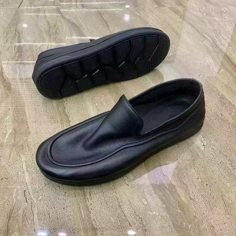 Men's Shoes 2025 New Korean Style Casual Leather Shoes Trendy Breathable Soft Leather British Slip-On Breathable Soft-Soled Beanie Shoes