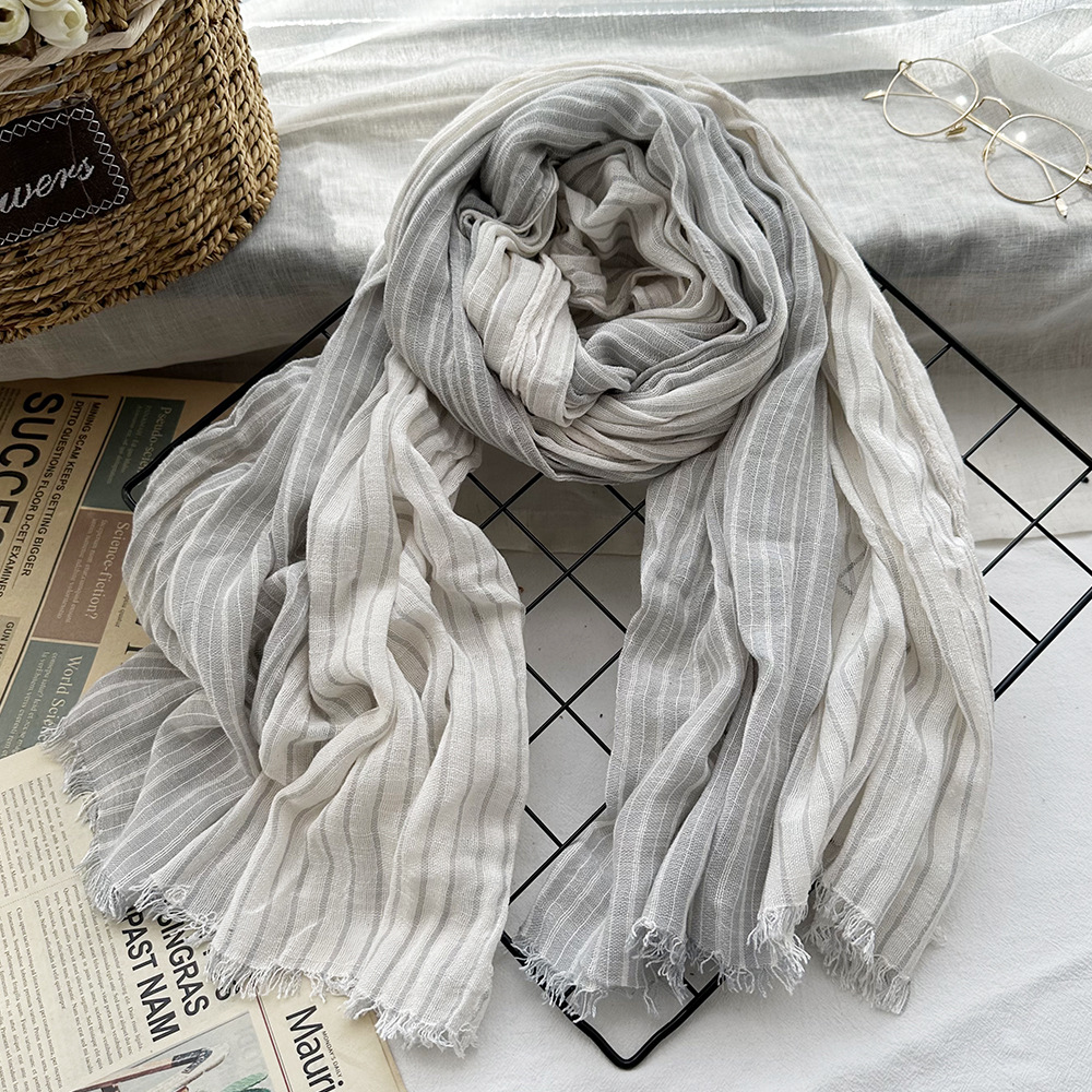 Picture of Amazon Hot Autumn New European and American Striped All-match Silk Scarf Women's Artistic Foreign Style Shawl Men's Cotton Scarf
