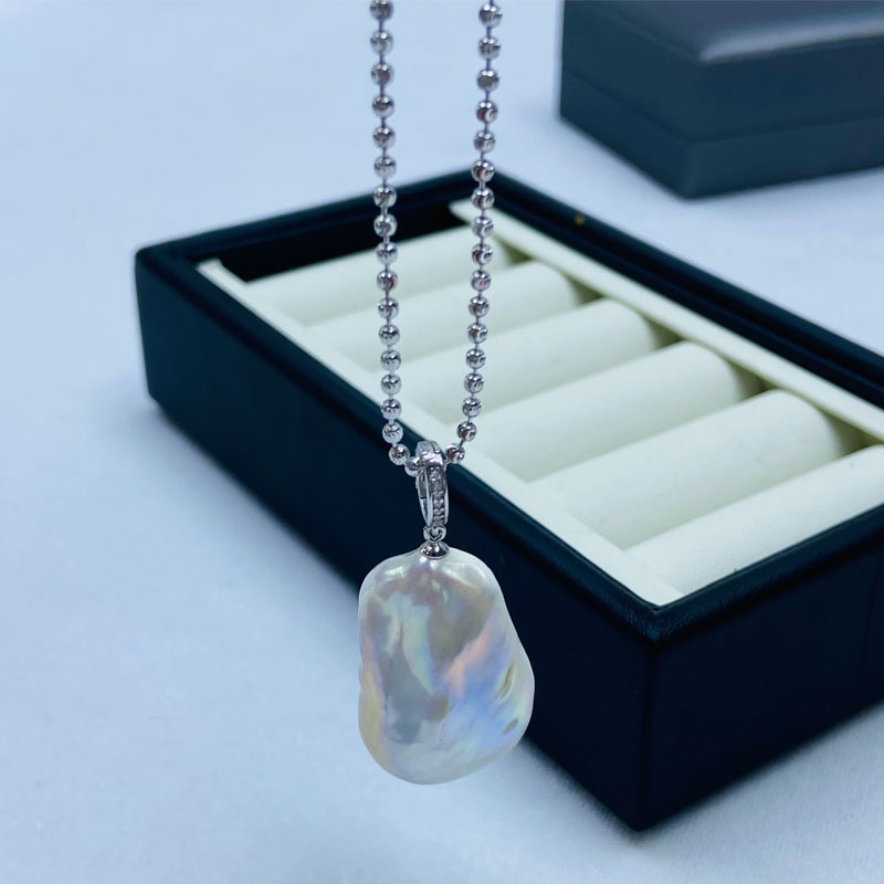 Picture of Freshwater Pearl 16-17 Strong Light Baroque Pendant Buckle S925 Silver Diamond Chain 60cm Adjustable Hair