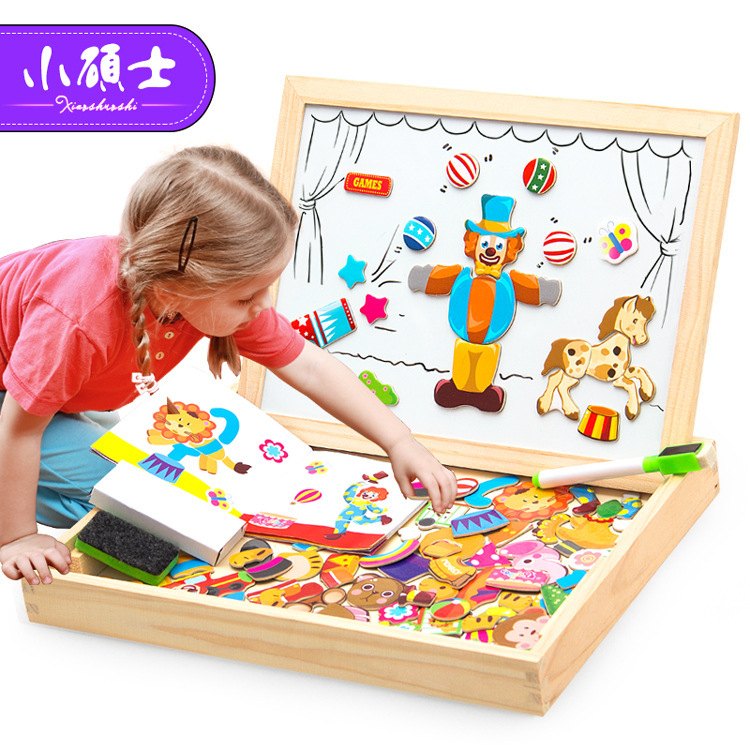 Little Master's Educational Children's Jigsaw Puzzle Magnetic Animal Puzzle Double-Sided Magnetic Sketchpad Educational Wooden Toy