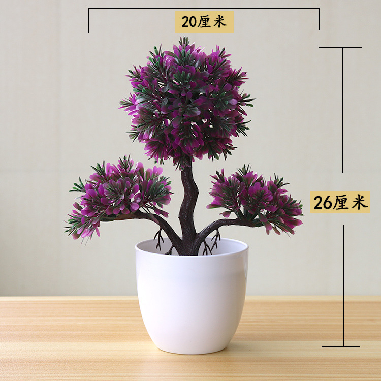 Picture of Sakura Snowball Simulated Plant Potted Grass Ball Bonsai Small Tree Home Decoration Flower Ornament Creative Mini Small Round Ball