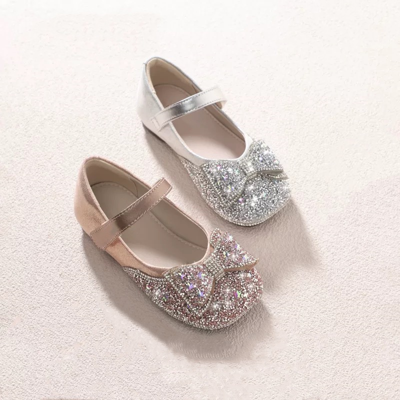 Girls' Baby Leather Shoes 2025 Spring and Summer New Arrival Little Girl Princess Crystal Shoes Children's Stylish Soft-soled Small Single-layer Shoes