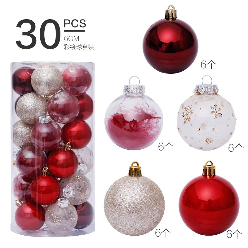 Picture of Cross Border in stock Christmas Decorations 6cm/30pcs Transparent Ball Christmas Ball suit Christmas Tree Pendant