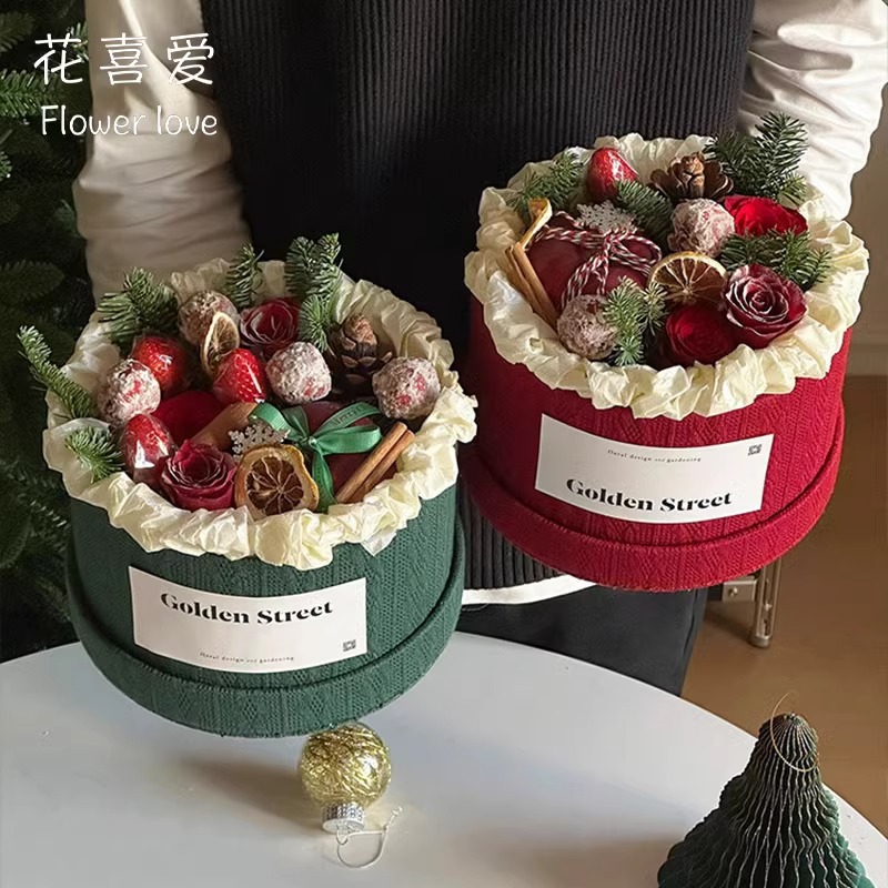 Internet Celebrity Christmas Chanel Round Box Christmas Gift Flower Box Apple Box Fruit Handmade DIY Flower Box