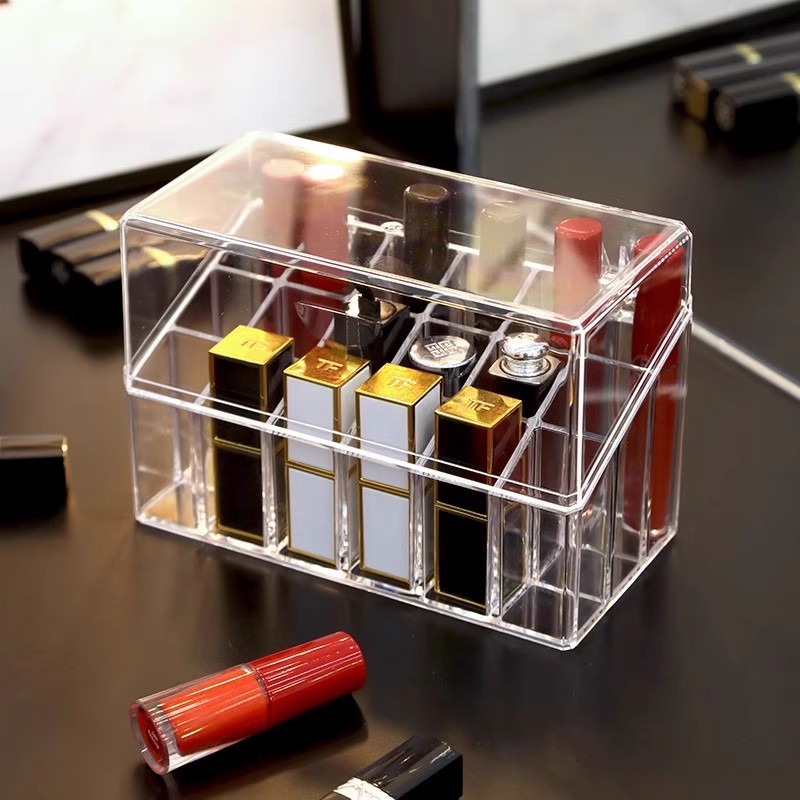 Internet Red Lipstick Storage Box Dustproof Desktop Lip Glaze Multi-Grid Cosmetic Lipstick Rack Storage and Fidelous Box Transparent with Lid
