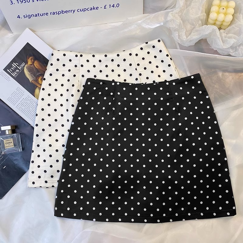 A- line Skirt Hepburn Style Wave Dot Skirt Skirt Women's Summer Popular Skirt High-end Sense Small High Waist Skirt