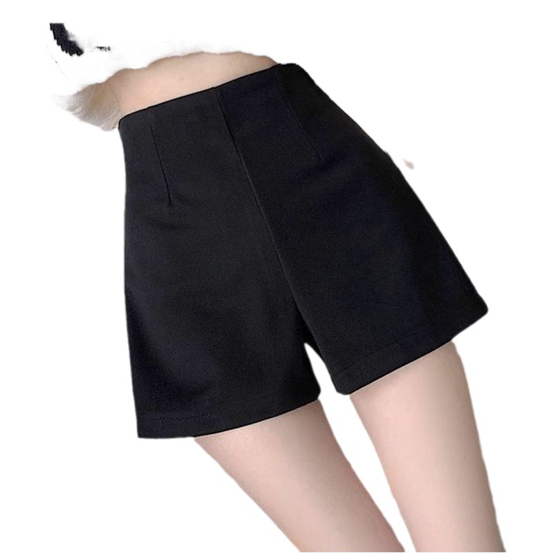 Black suit shorts women's autumn and winter hot girl wear boots A- line hot pants high waist slimming fleece-lined sheath straight pants
