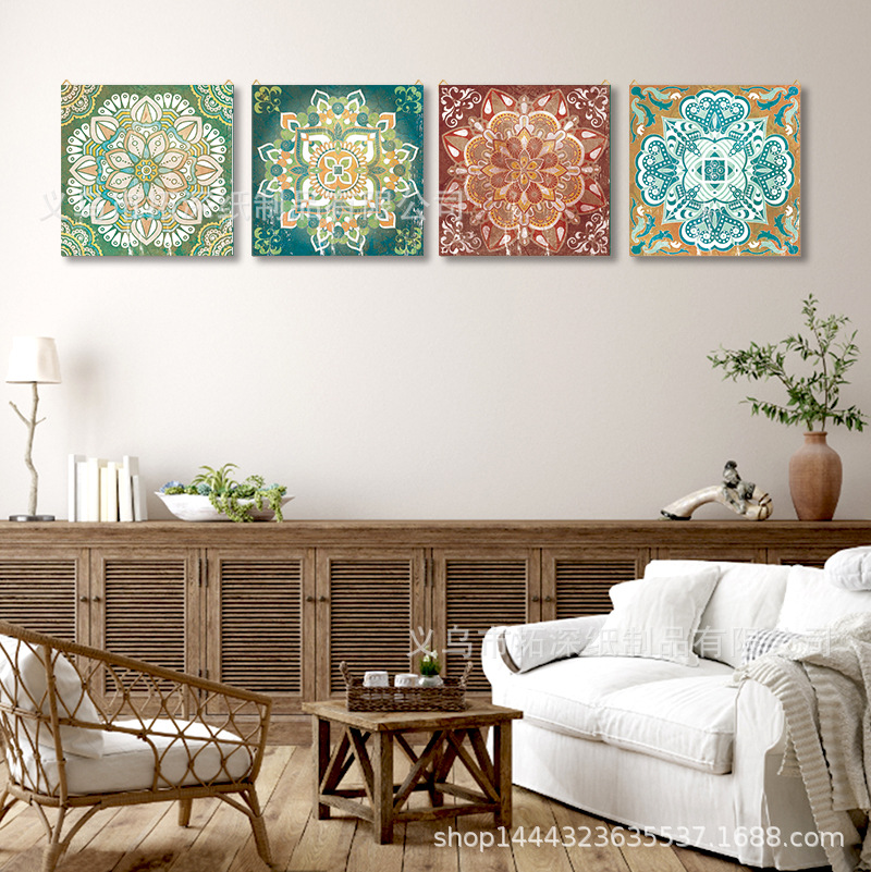Picture of American Country Series Wooden Painting Retro Mandala Pattern Listing Bedroom Living Room Shop Decoration Wall Hanging Wooden