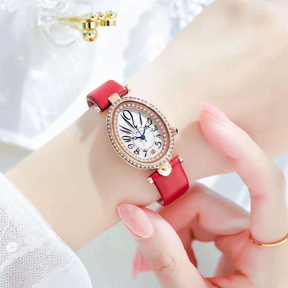 2025 High-End Light Luxury Versatile Watch for Women Niche New Full Diamond Compact Oval Digital Watch