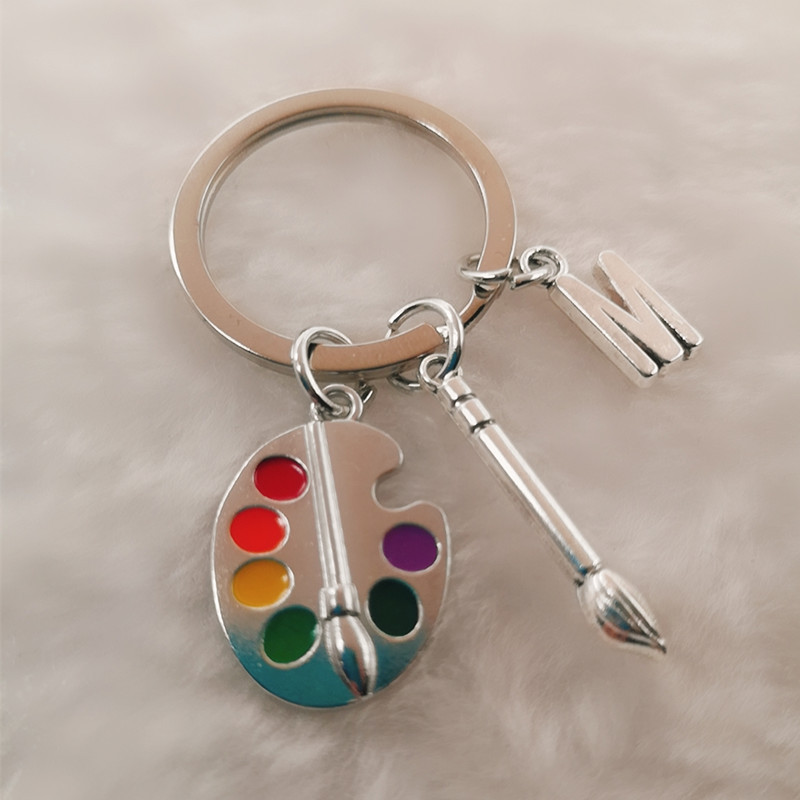 Palette 26 Letters Brush Art Student Painting Enthusiast Keychain Teacher Career Key Jewelry