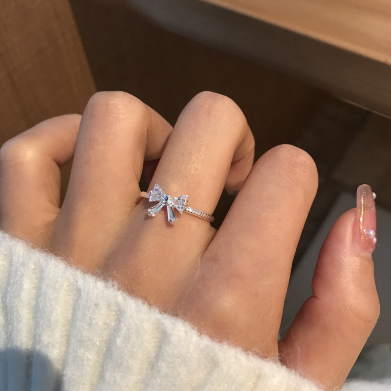 Sweet Girl's Heart Cute Bow Opening Adjustable Ring Girls Niche Simple Finger Ring All-match Finger Ring