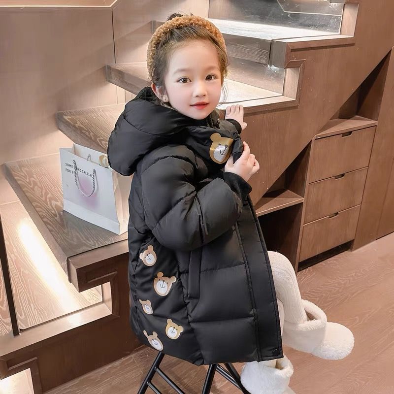 Picture of Girls' Winter fleece-lined Cotton-padded Coat Children's Small and Medium-sized Children's New Baby's Cotton-padded Coat Thickened Mid-length Cotton-padded Coat Bear Coat
