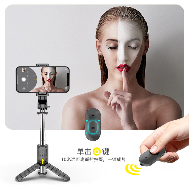 Picture of New Mobile Phone Bluetooth Remote Control Mini Selfie Stick Multifunctional All-In-One Tripod Aluminum Alloy Live Broadcast Bracket