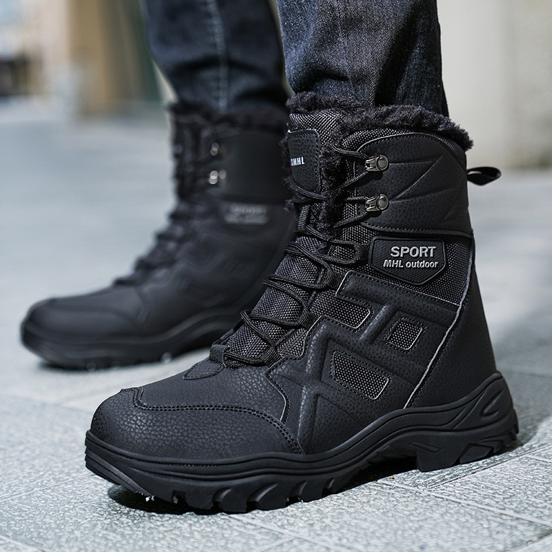 Winter High-Top Tactical Boots Men's Snow Boots Fleece-Lined Warm Waterproof Training Boots Anti-Puncture Desert Boots Cross-Border Supply