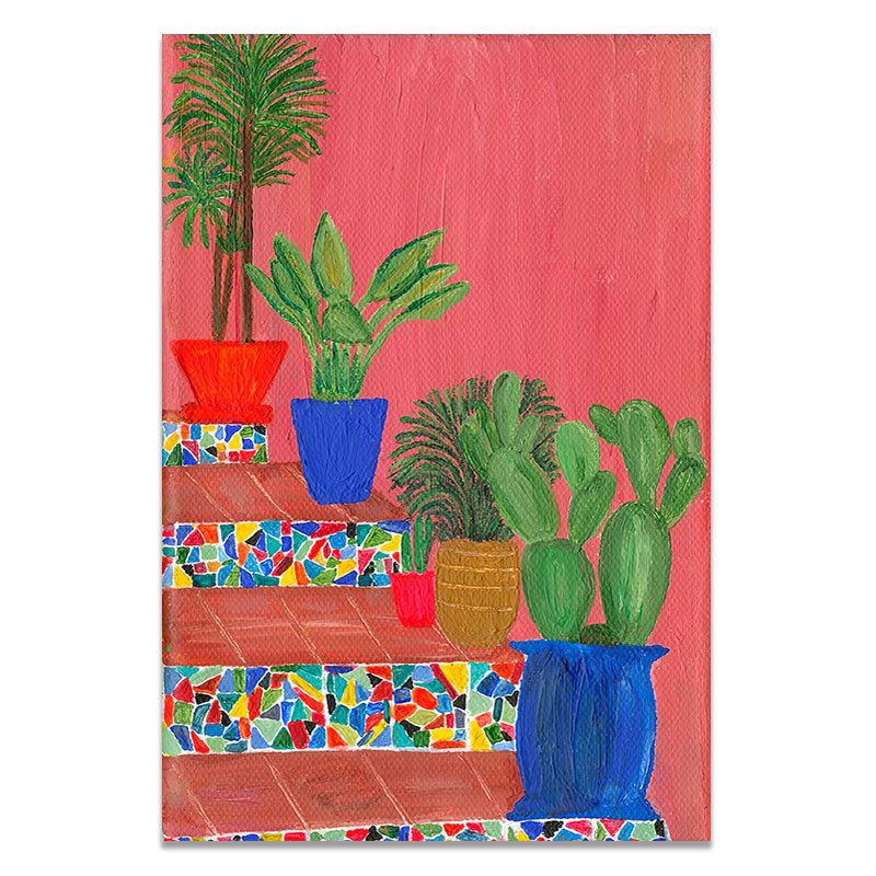 Picture of Nordic modern color abstract geometric figure green plant cactus living room bedroom decorative painting frame wholesale