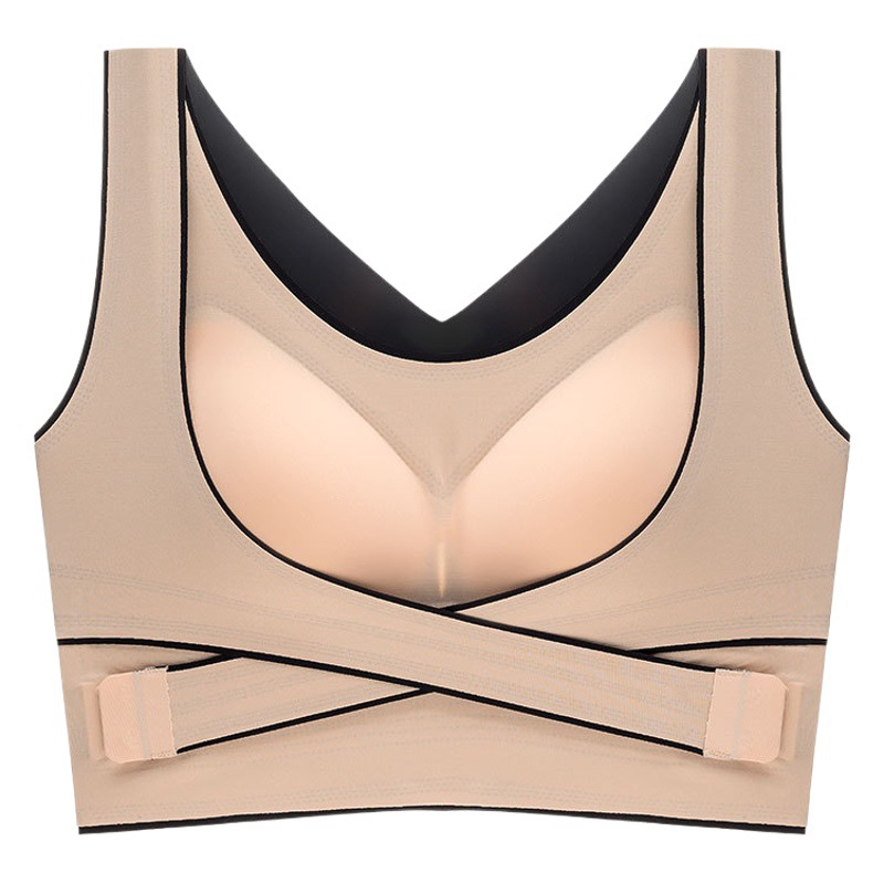 Bra side buckle sports seamless wireless plus size posture correction upper support push up breast collection beauty vest thin underwear