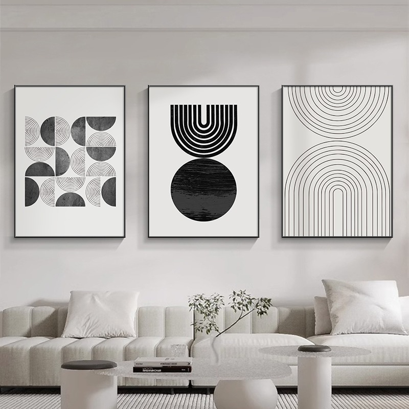 Minimalist Black and White Living Room Painting Decoration Abstract Art Sofa Background Wall Painting Modern Simple Mural High-End Hanging Painting