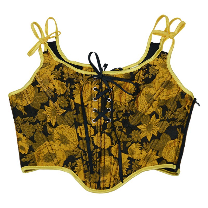 25514 European and American Oil Painting Embossed Jacquard Bow Camisole Side Zipper Shaping Clothes Women's Top Bone Clothes