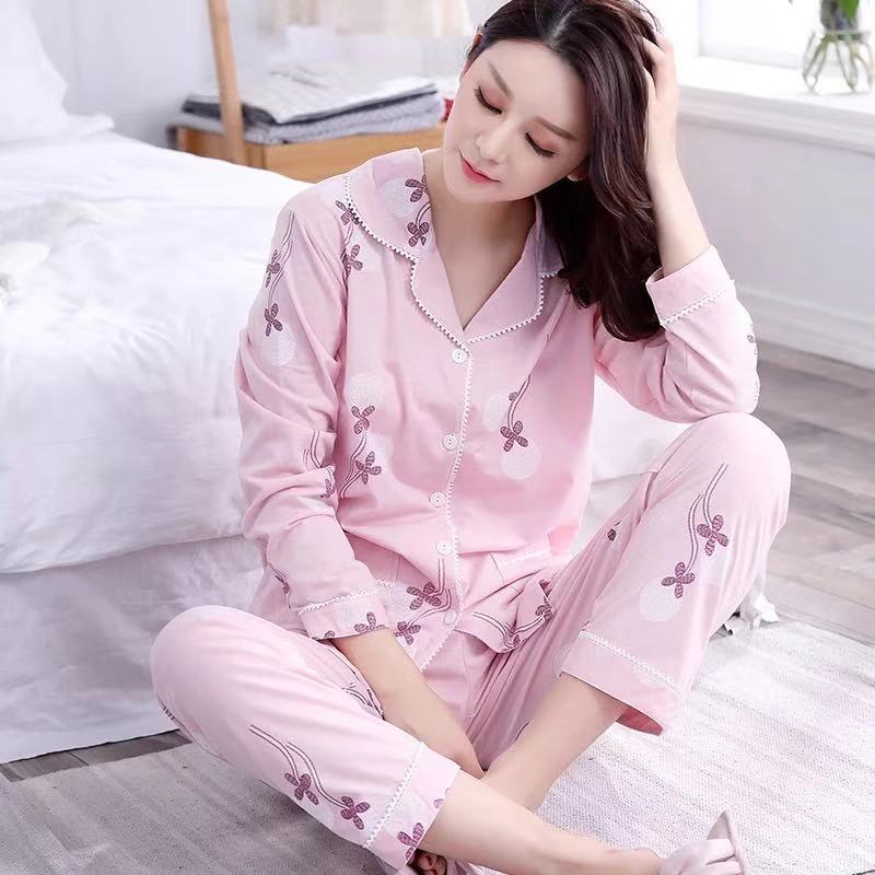 Picture of 100% Pure Cotton Pajamas Women's Long Sleeve Women's Spring and Autumn Cardigan Lapel Pajamas Outwear Winter Home Suit