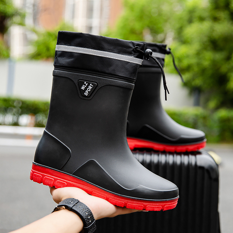 New men's short rain boots non-slip waterproof fashion rain boots fleece-lined warm rubber shoes kitchen work short water shoe cover