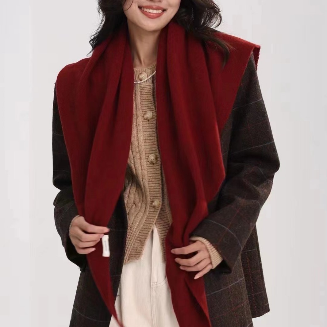 New South Korea Original 100% Full Wool Angora Red Triangle Scarf Neck Warm Large Shawl Autumn and Winter New