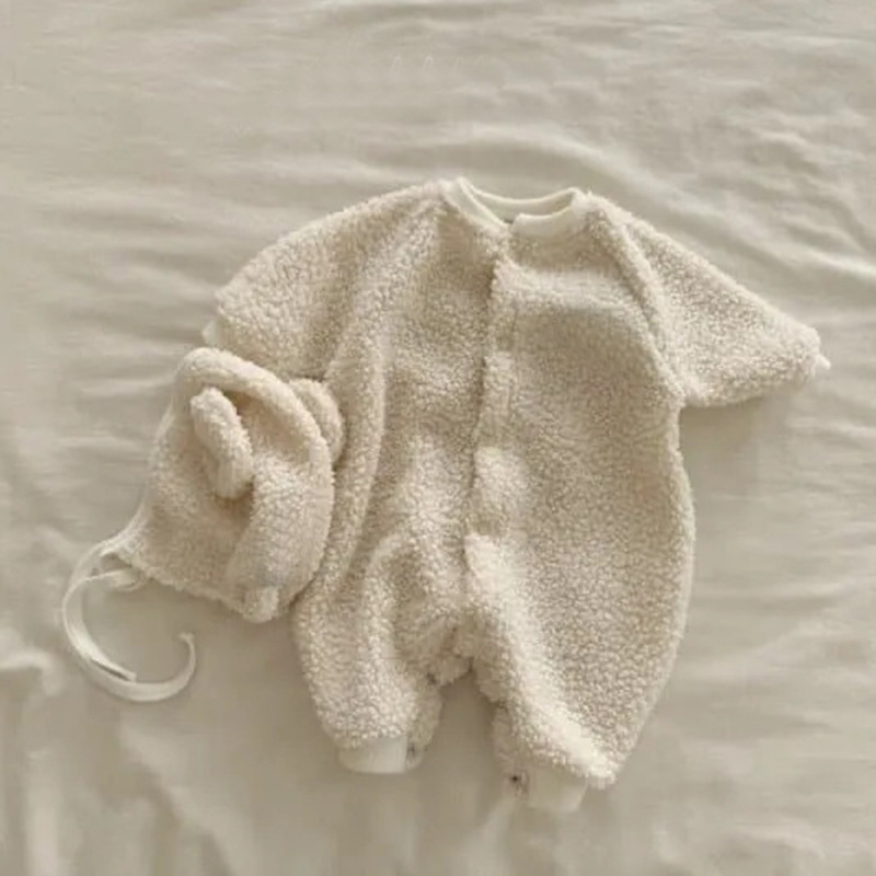 Picture of Ins Korean Style Baby Boys and Girls Winter Clothes New Style Jompsuit Cute Rabbit Ear Lamb Wool Hooded Climbing Clothes for Going Out