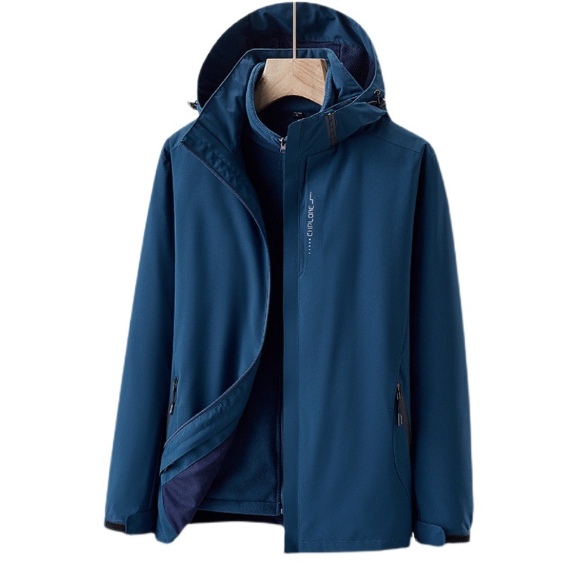 Charge Clothes fleece-lined Thickened Outdoor Mountaineering Suit for Men and Women Windproof and Waterproof Three-in-One Detachable Large Size Jacket for Winter