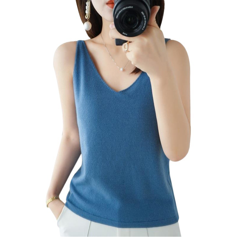 2024 Spring/Summer Knitted Camisole for Women, V-Neck Slim Fit Sleeveless Tank Top, Inner Layer Base Shirt for Women, One-Piece Wholesale, Backless Design
