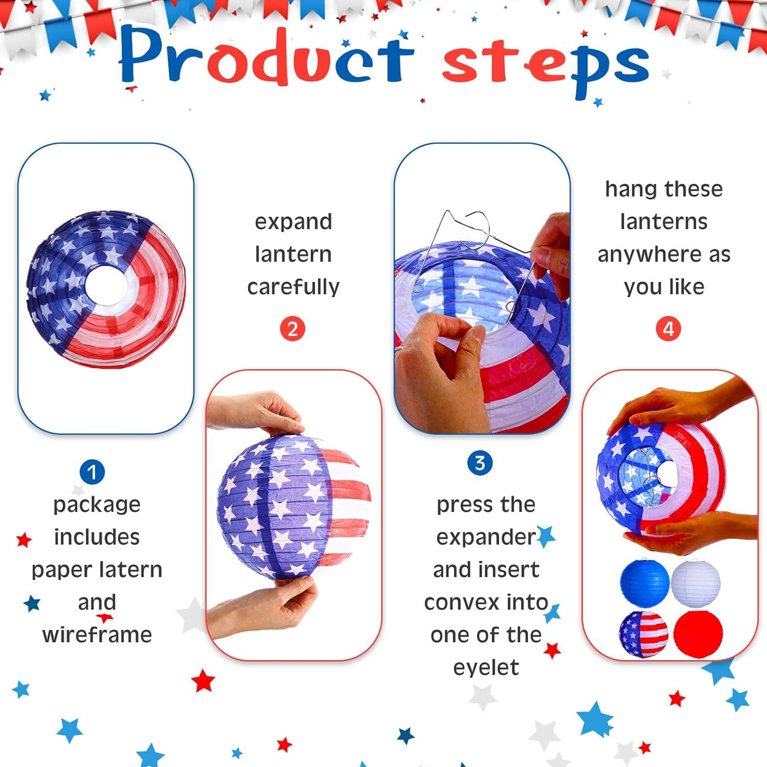 Picture of Cross-border US Independence Day Lantern July 4th Party Decoration Round Folding Hanging US Flag Paper Lantern Wholesale