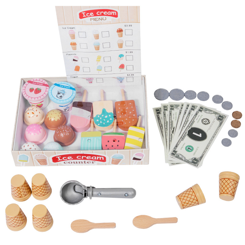 Picture of Wooden simulation play house ice cream ice cream shop selling kitchen kiosk kiosk Cash Register parent-child toys