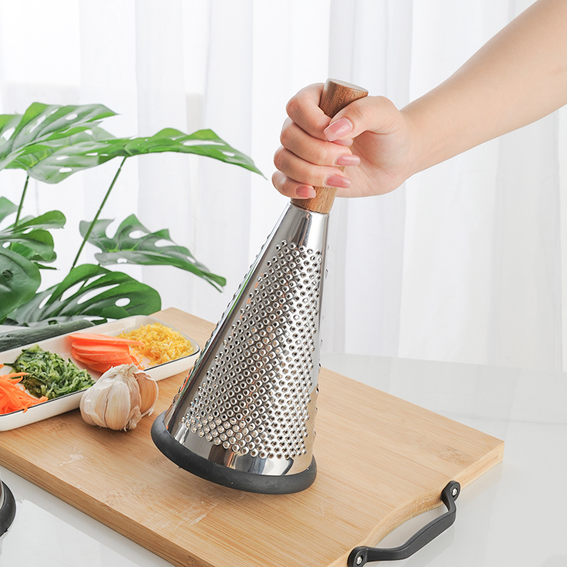 Picture of Acacia Wood Vertical Stainless Steel Cone Planer 8 Inch 9 Inch Three-sided Cheese Cheese Grater Melon Fruit Grater