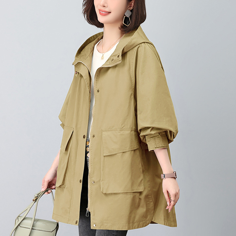 Picture of Windbreaker Coat Women's Mid-length 2024 New Spring Hooded Mother Loose Casual Fashion Age-reducing Pure Cotton Top
