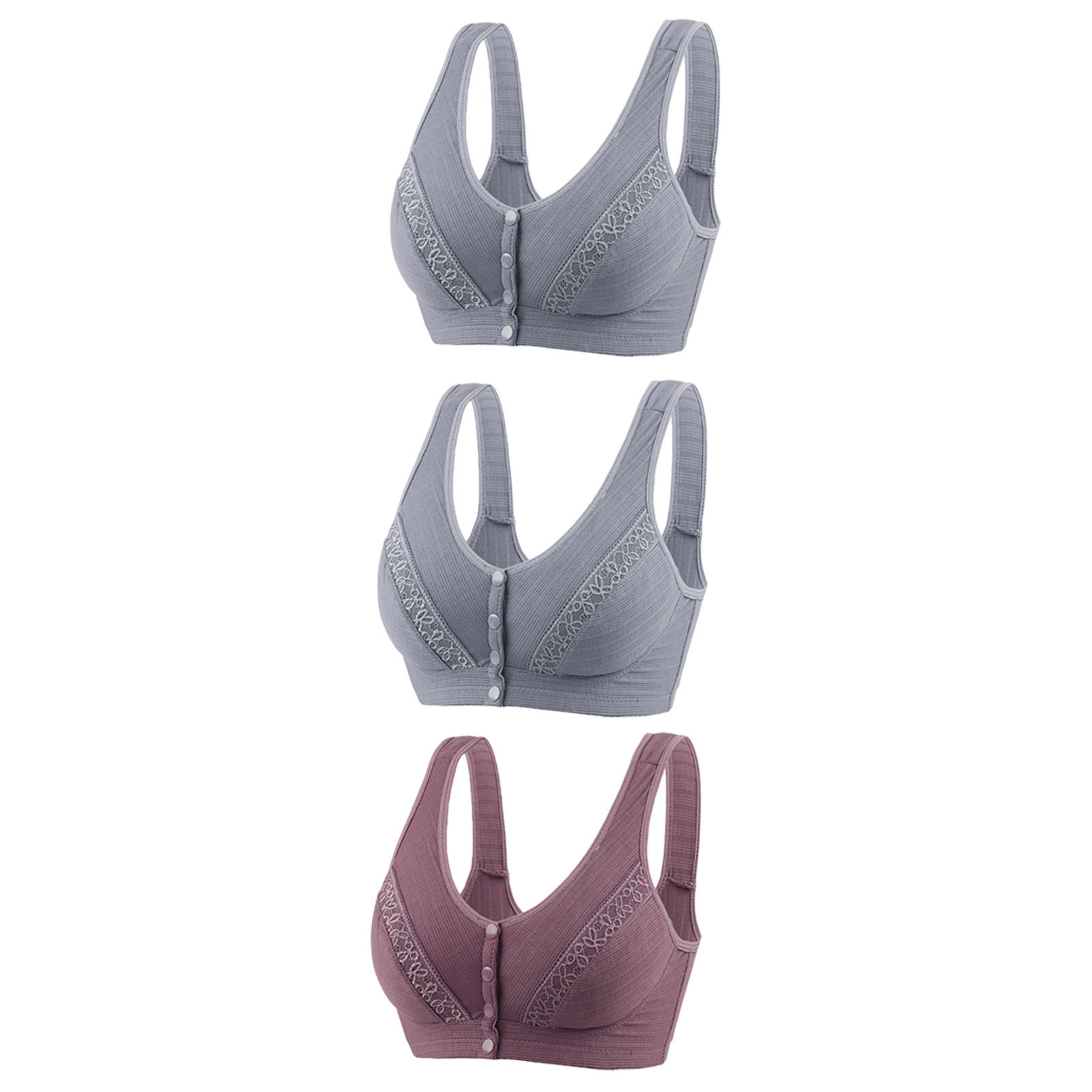 Picture of Cross-border front buckle lace edge plus size sexy mom bra middle-aged and elderly wireless breathable thin cotton bra bra for women