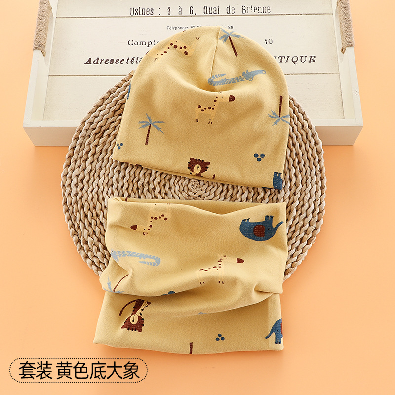 Picture of New baby double hat suit warm Amazon foreign trade wholesale printing children's scarf hat suit