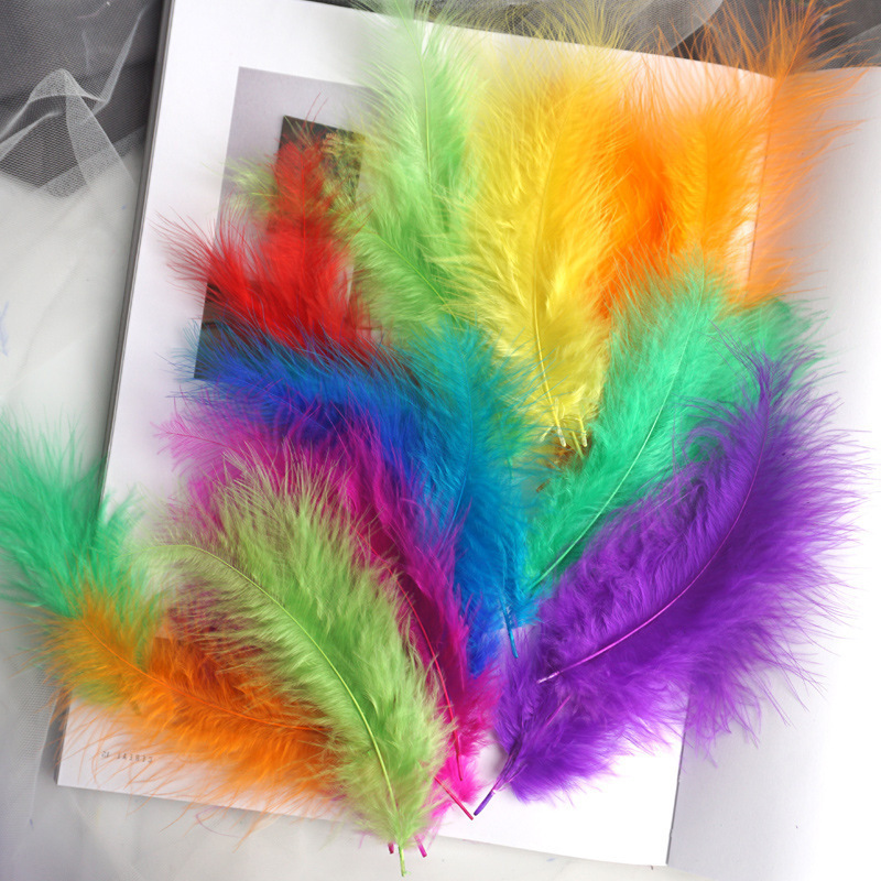 Picture of Colorful Turkey Hair Pointed Tail Velvet Dream Catcher Material Wave Ball Gift Box Filler Shooting Props Feather Decoration