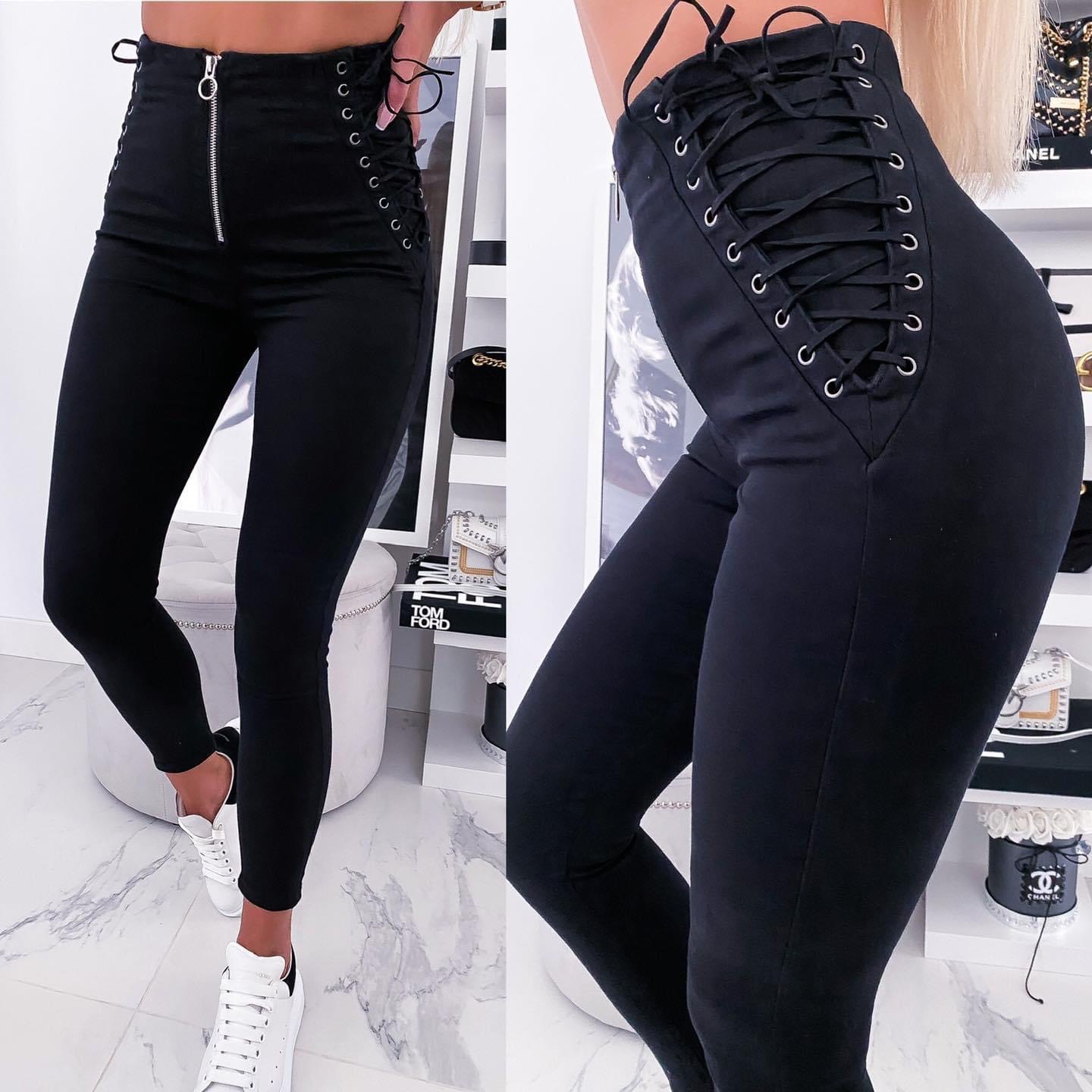 Picture of Cross-Border women's pants 2023 Europe and the United States new Amazon independent station high elastic high waist perforated rope slim pants pencil pants