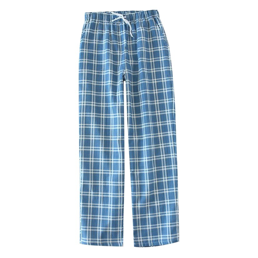 Men's Cotton Gauze Trousers Cotton Plaid Pajama Pants Home Casual Air Conditioning Room Loose Large Size Pants Summer and Autumn Thin