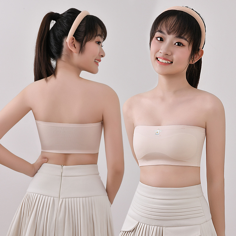 New Girls' Strapless Underwear Anti-slip Tube-wrap Developing Girls' Non-slip One-piece Children's Bra