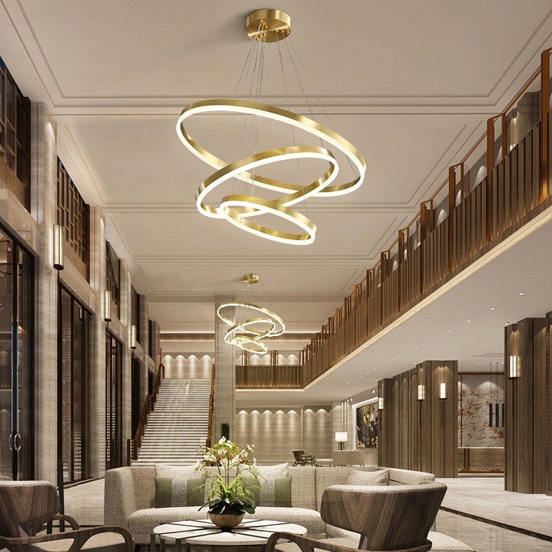 Cross-border modern minimalist living room chandelier personalized bedroom room lamp creative Nordic restaurant all copper ring chandelier