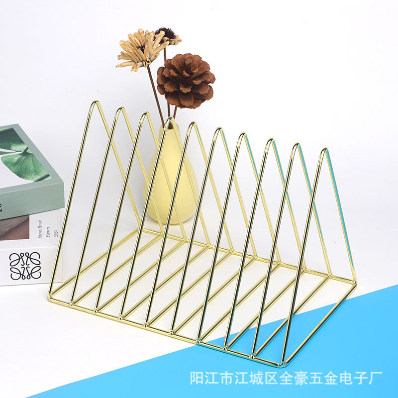 Picture of Manufacturer Wholesale Iron Art 9-Grids Bookshelf Triangular Desktop Bookend Small Bookshelf Storage Rack File Book Storage Rack