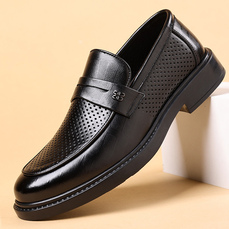 Loafers, Fashionable Business Formal Slip-On Leather Shoes for Men, Hollow Slip-Ons, Breathable Korean Style Beanie Shoes, Drop Shipping