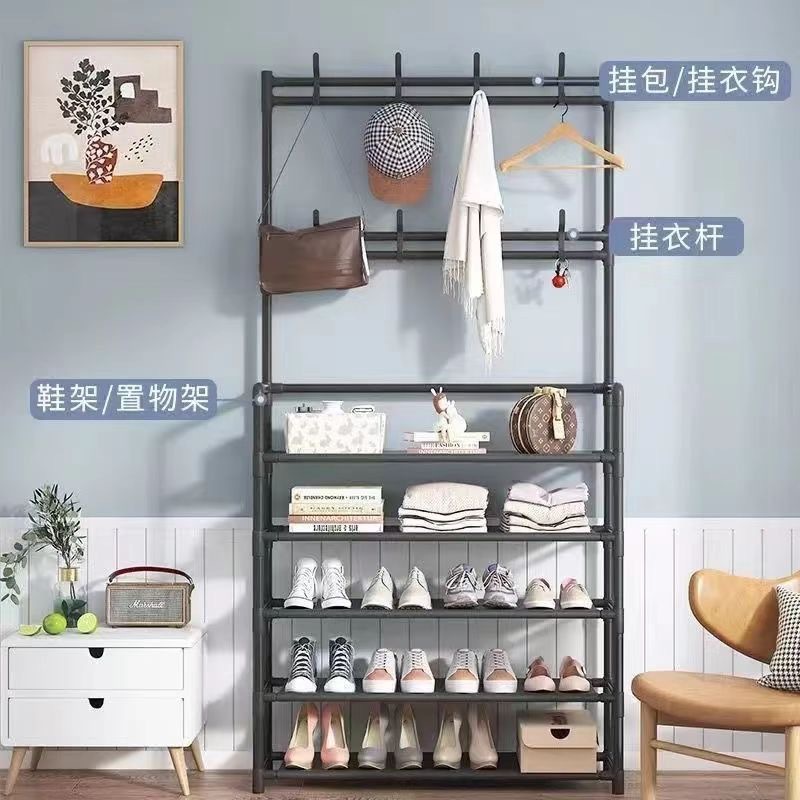 Picture of Multi-layer shoe rack household floor hanger shoe and hat integrated coat rack door simple rental house storage rack shoe rack