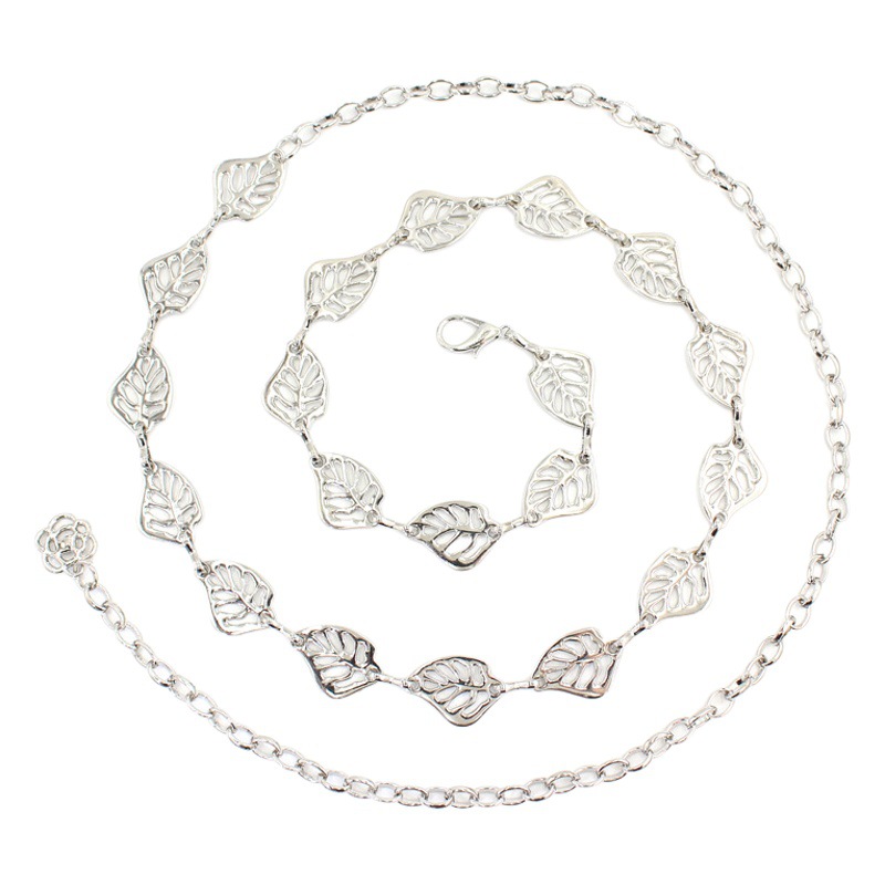 Metal Waist Chain Women's All-match Fashion silver Leaf Hook Chain with Shirt Sweater dress Decoration Thin Belt