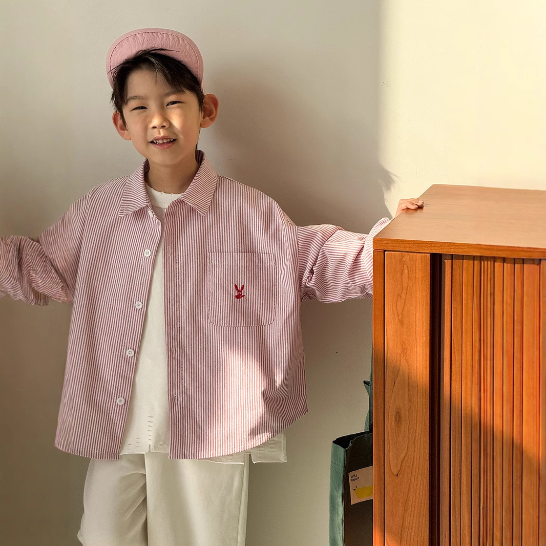 Picture of Boys' Long Sleeve Shirt Spring and Autumn Children's Striped Loose Shirt 2025 New Casual Lapel Versatile Trendy Top