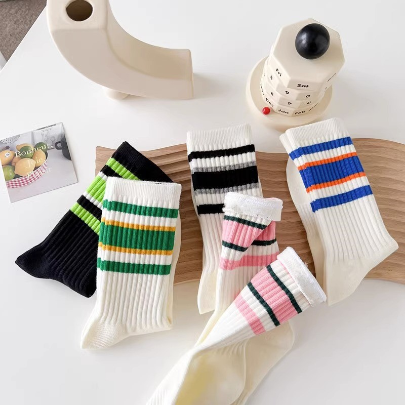 Picture of Socks striped women's mid-calf length socks ins popular Net red rainbow versatile sports outerwear solid color stockings long high waist