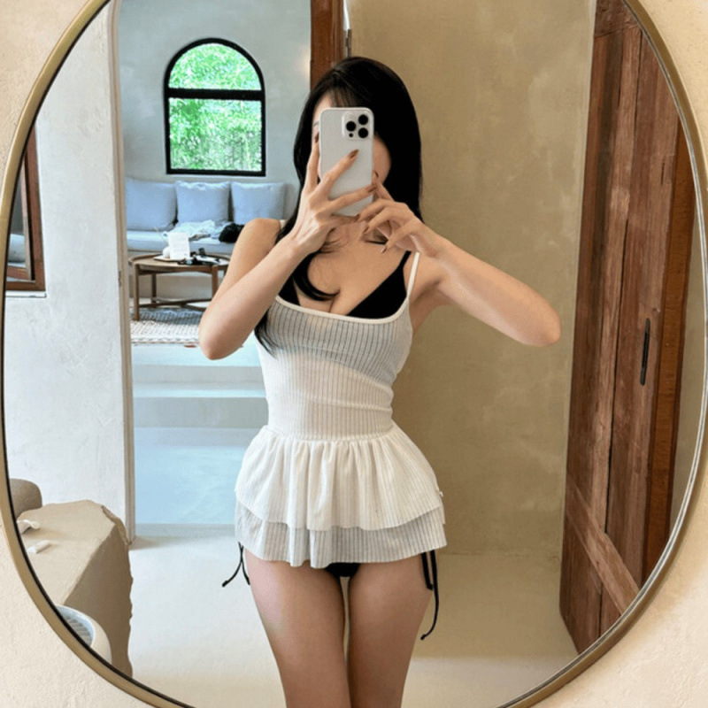 High-End Wavy Cloth Retro Simple Tether Three-Point Sexy Sexy Bikini Bikini Swimsuit Women's Swimsuit