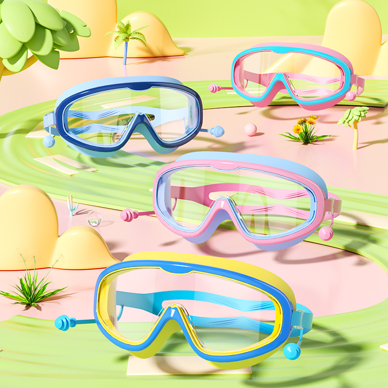 Picture of Factory direct selling children's swimming goggles large frame waterproof anti-fog professional swimming glasses student baby cute wholesale eye protection