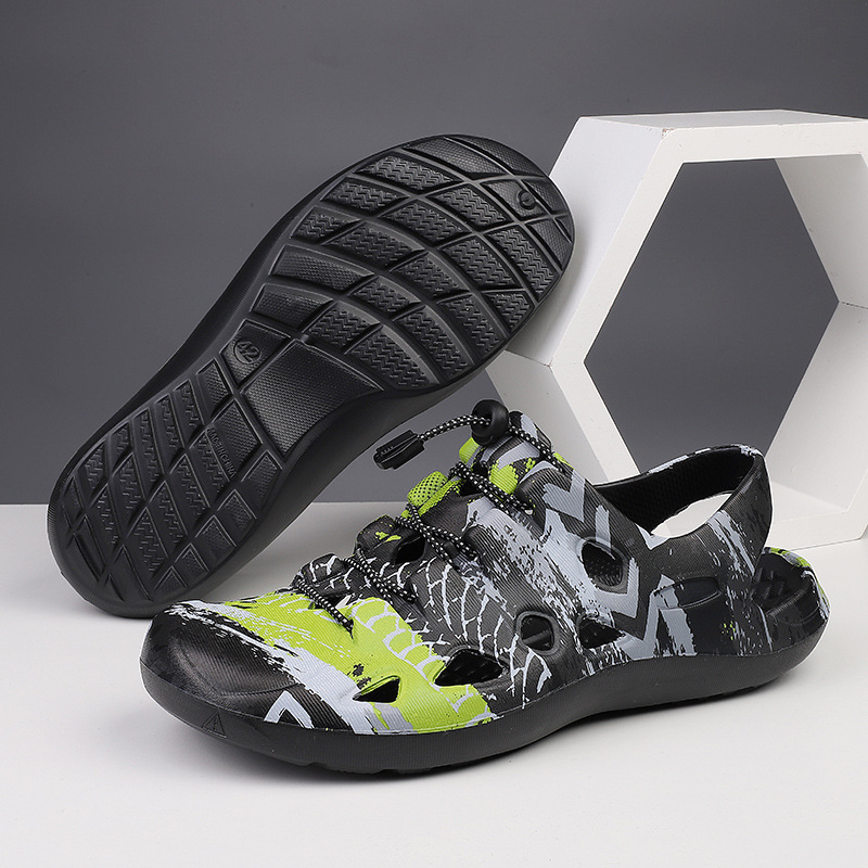 EVA Lightweight Slip-on Outdoor Sandals Cross-border plus size Lace-up Transfer Beach Shoes Men's One Piece Hair