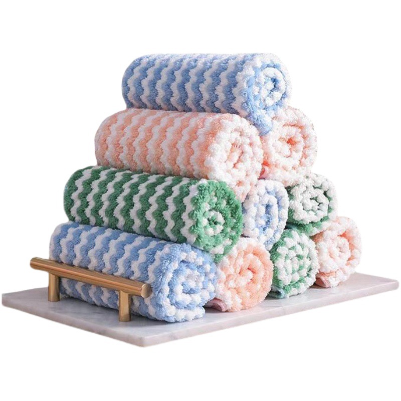 Kitchen Absorbent Dishcloth, Non-Greasy, Lint-Free, Thickened Coral Fleece Household Cleaning Cloth, One-Piece Wholesale, Super Absorbent